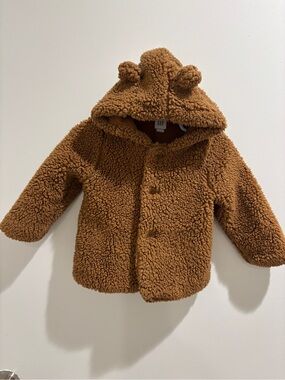 GAP Baby Brown Plush Hooded Coat with Bear Ears